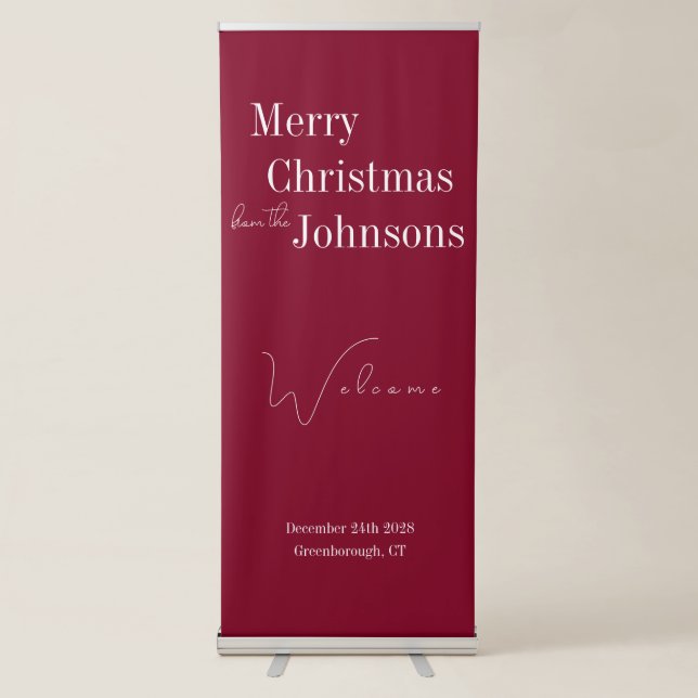 Burgundy Merry Christmas Party Retractable Banner (Front)