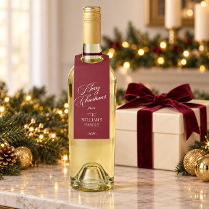 Burgundy Merry Christmas Personalized Bottle Hanger Tag