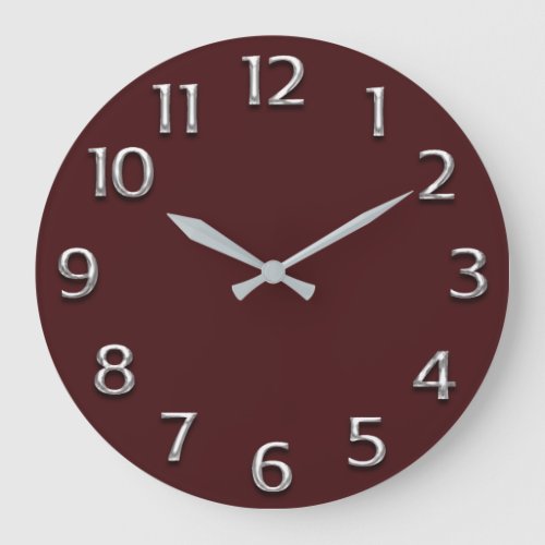 Burgundy  Metal Silver Gray Grey Arabic Numers Large Clock