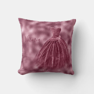 Burgundy Metallic Elegant Name Evening Gown Throw Pillow