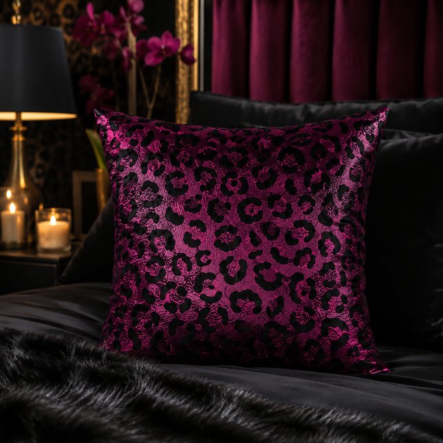 Burgundy Metallic Leopard Print Animal Pattern Throw Pillow (Creator Uploaded)