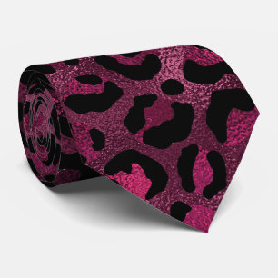 Burgundy Metallic Leopard Print Neck Tie