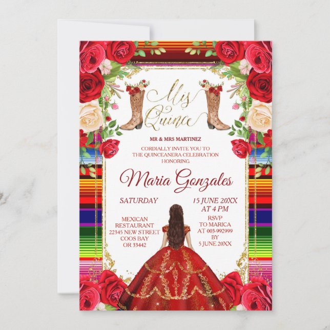 Burgundy Mexican Mis Quince Invitation (Front)