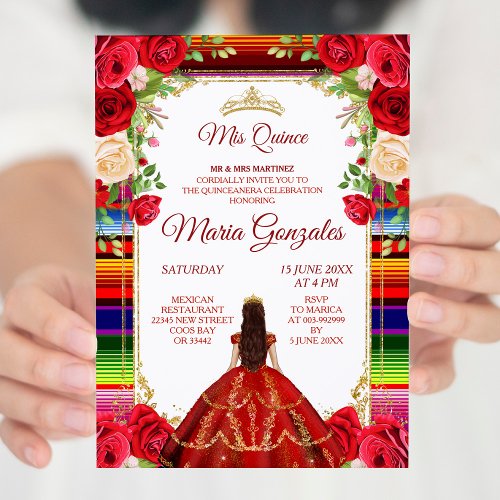 Burgundy Mexican Mis Quince Invitation