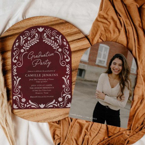 Burgundy Mexican Papel Picado Photo Graduation