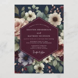 Burgundy Midnight Bloom Wedding Invitation