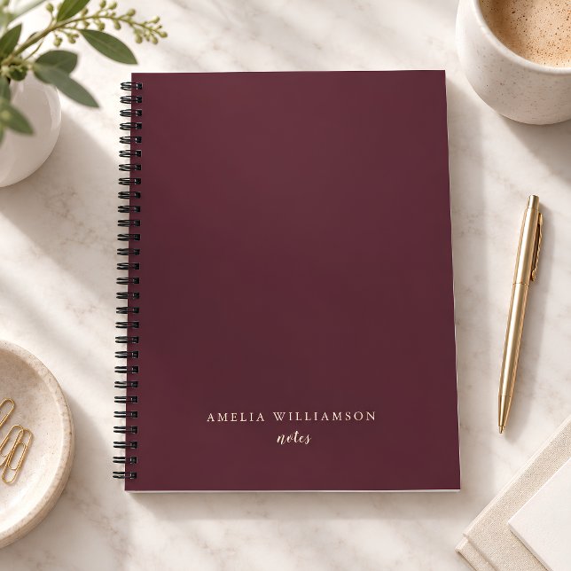 Burgundy Minimal Personalized Name Elegant Script Notebook (Creator Uploaded)