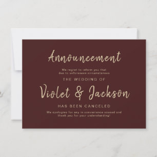 Burgundy minimal script wedding cancellation card