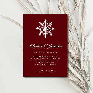 Burgundy Minimal Snowflake Calligraphy Wedding Invitation