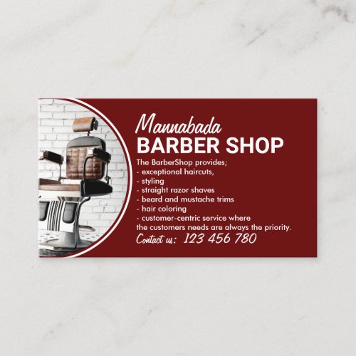 Burgundy Minimal Style Hair Salon Photos of Barber Business Card