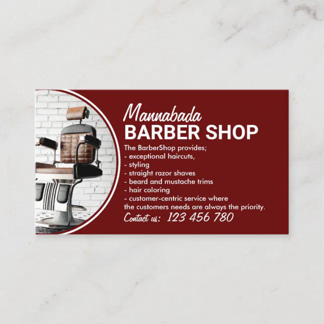 Burgundy Minimal Style Hair Salon Photos of Barber Business Card Zazzle