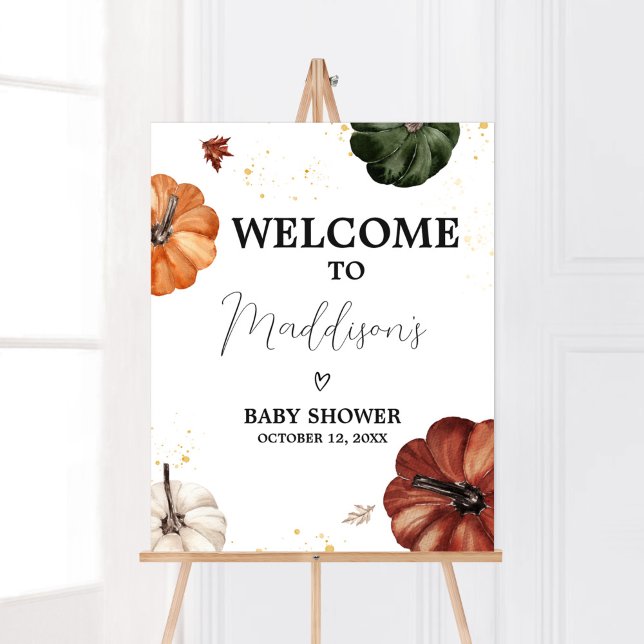 Burgundy Minimalist Autumn Pumpkin Welcome Poster (Minimalist Autumn Pumpkin Baby Shower Welcome Sign)