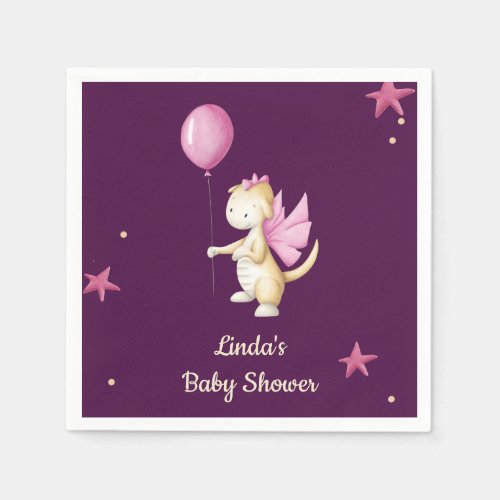 Burgundy Minimalist Baby Dragon Girl Baby Shower Napkins