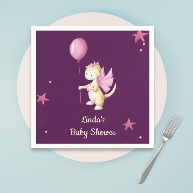 Burgundy Minimalist Baby Dragon Girl Baby Shower Napkins (Creator Uploaded)
