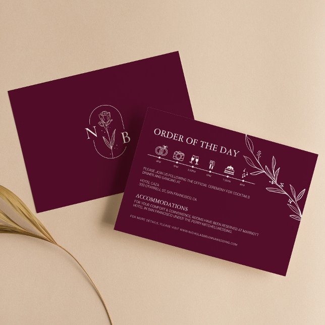 Burgundy Minimalist Boho Wedding Timeline Enclosure Card (Creator Uploaded)