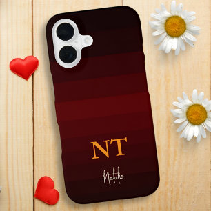 Burgundy Minimalist Color Stripes with Monogram iPhone 16 Case