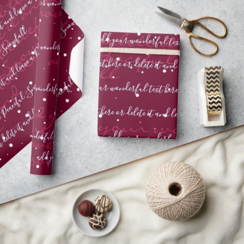 Burgundy Minimalist Custom Script Text Snowfall Wrapping Paper