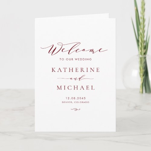 Burgundy Minimalist Dainty Script Wedding Program