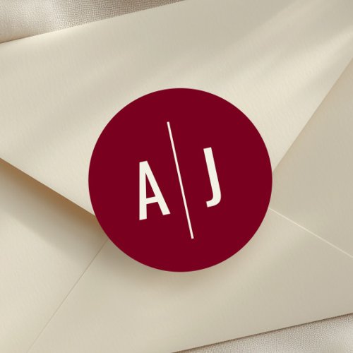 Burgundy Minimalist Elegant Envelope Seal, Wedding Classic Round Sticker