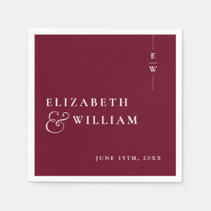 Burgundy Minimalist Elegant Monogram Wedding Napkins