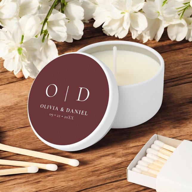 Burgundy Minimalist Modern Monogram Wedding  Mini Candle Favors (Creator Uploaded)