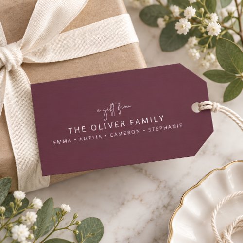 Burgundy Minimalist Personalized Gift From Name Tags