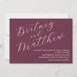 Burgundy Minimalist Photo Elegant Script Wedding Invitation