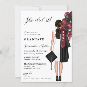 Burgundy Minimalist Photo She Did It Graduation Invitation
