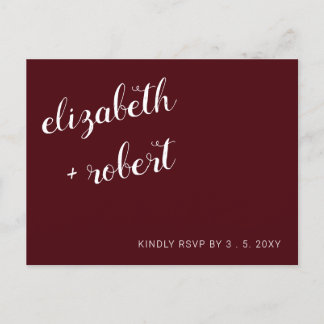 Burgundy Minimalist Script Calligraphy RSVP Invitation Postcard