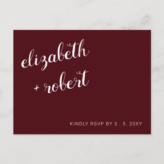 Burgundy Minimalist Script Calligraphy RSVP  Invitation Postcard (Front)