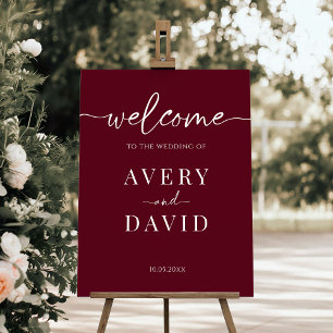Burgundy Minimalist Simple Wedding Welcome Sign