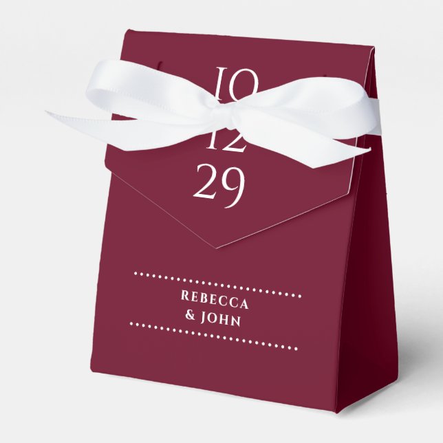Burgundy Minimalist Special Date Wedding Favor Boxes (Front Side)