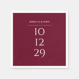 Burgundy Minimalist Special Date Wedding Napkins