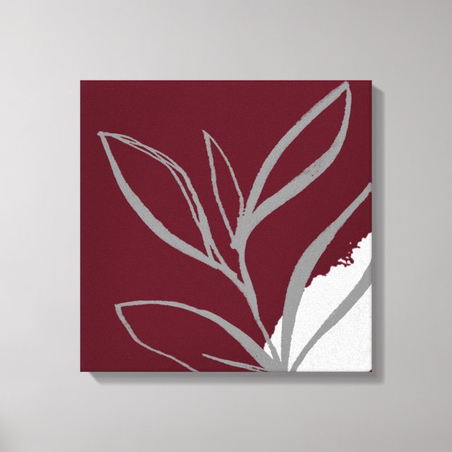 Burgundy Minimalist Watercolor Leaves Canvas Print (Front)