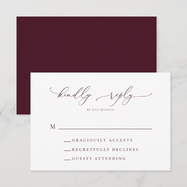 Burgundy Minimalist Wedding RSVP Card (Front/Back)