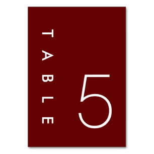 Burgundy Minimalist Wedding Table Numbers Card