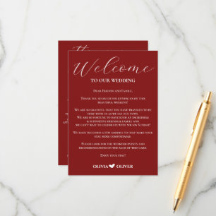 Burgundy minimalist wedding weekend itinerary enclosure card