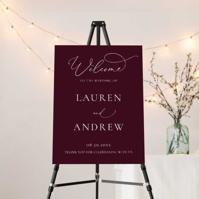 Burgundy Minimalist Welcome to Our Wedding Foam Board (In Situ (Stand))