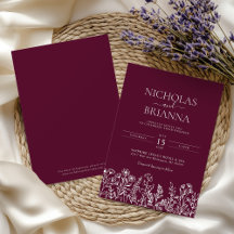 Burgundy Minimalist Wildflower Wedding Monogram 