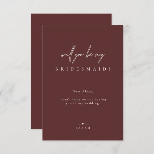 Burgundy Minimalist Will You Be My Bridesmaid Invi Invitation