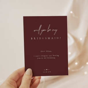 Burgundy Minimalist Will You Be My Bridesmaid Invi Invitation