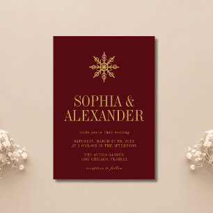 Burgundy Minimalist Winter Snowflake Wedding Invitation
