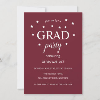 Burgundy Minimalistic Modern Graduation Party Invitation