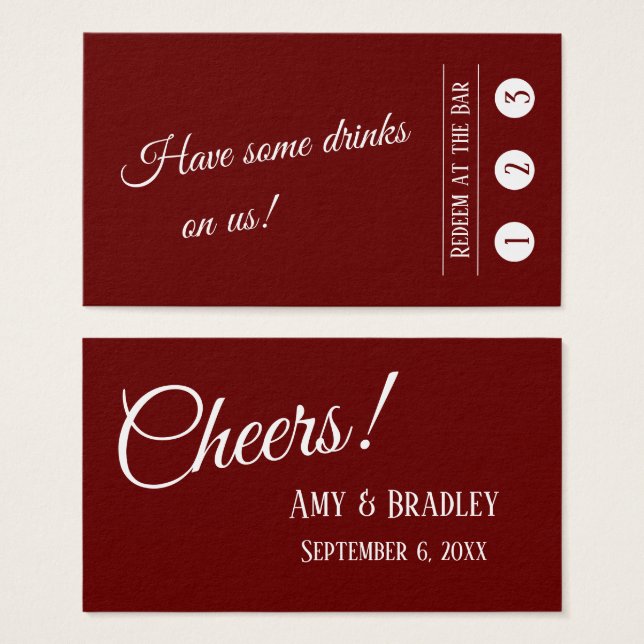 Burgundy Modern 3-Punch Drink Ticket Cards (Front & Back)