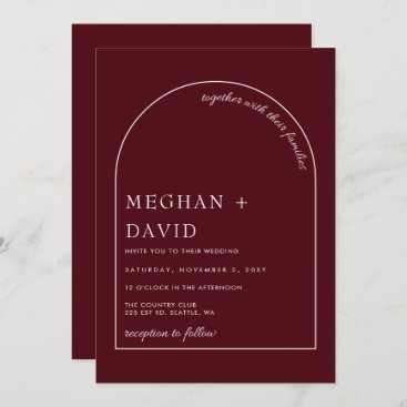 Burgundy Modern Arch Wedding  Invitation
