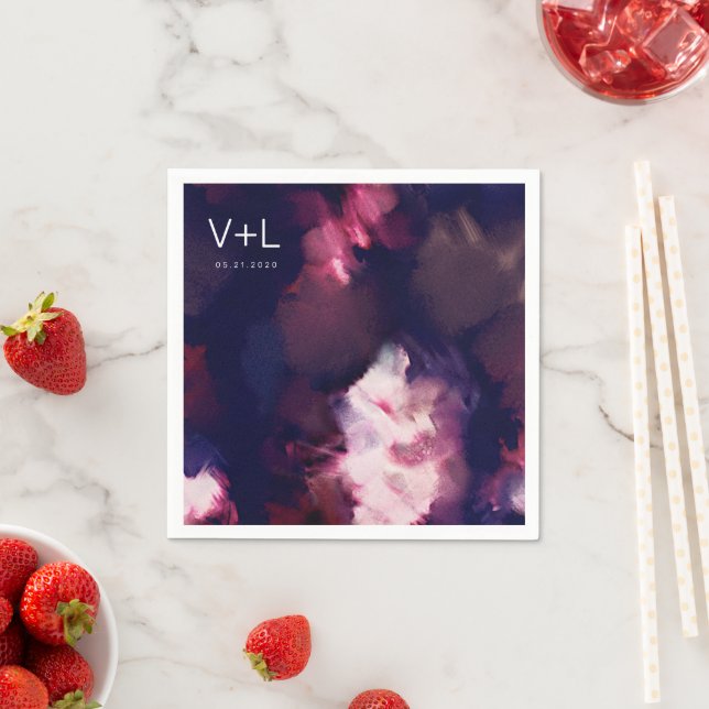 Burgundy Modern Brush Strokes Wedding Napkins (Insitu)