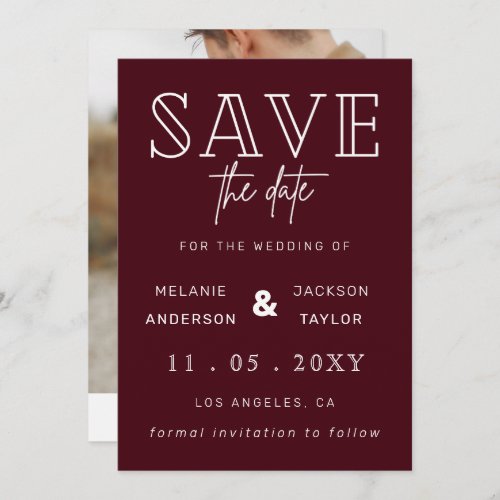 Burgundy Modern Calligraphy Photo Save The Date