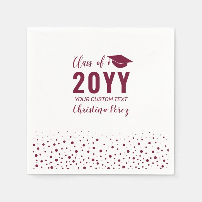 Burgundy Modern Confetti Graduation Party Napkins (Front)