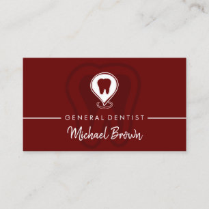 Burgundy Modern Dentist Tooth Business Card