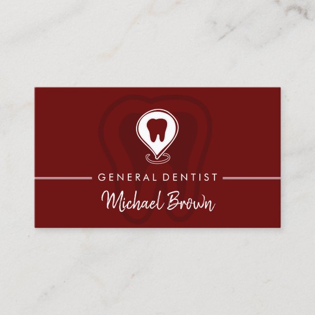 Burgundy Modern Dentist Tooth Business Card